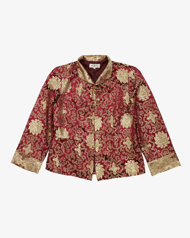 1990s Burgundy Gold Brocade Silk Evening Jacket - S Chenille Fabric Brocade Fabric Lace Fabric