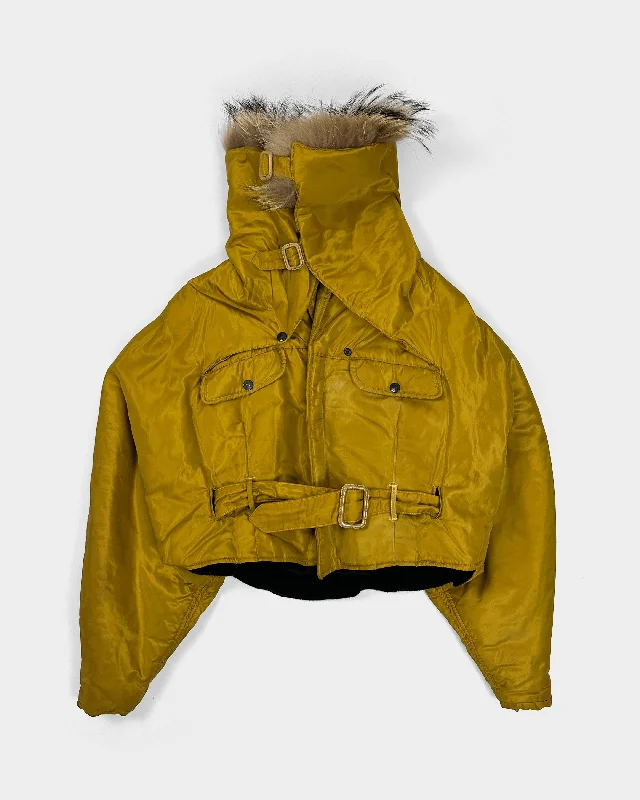 Closed By Marithé Francois Girbaud Yellow Triangle Jacket 1990's Notch Collar Jacket Peter Pan Collar Jacket Cowl Neck Jacket
