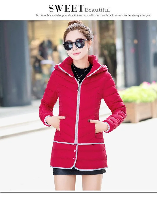 Olympic Winter Games / designated product / cotton stitching Girls Long Hooded Slim Down padded jacket Women winter jacket Wool Jacket Cashmere Jacket Tweed Jacket