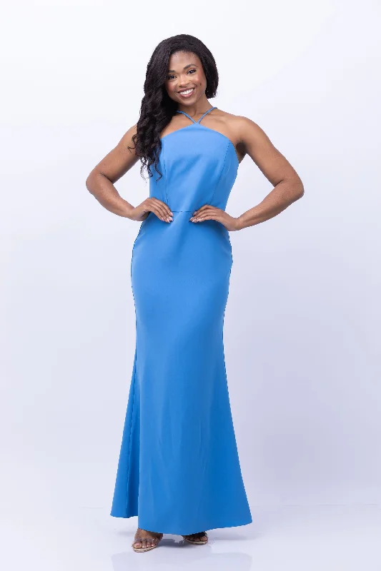 Liv Foster Stretch Twill Halter Dress in Imperial Blue