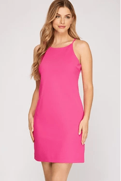She & Sky Halter Neck Sheath Dress