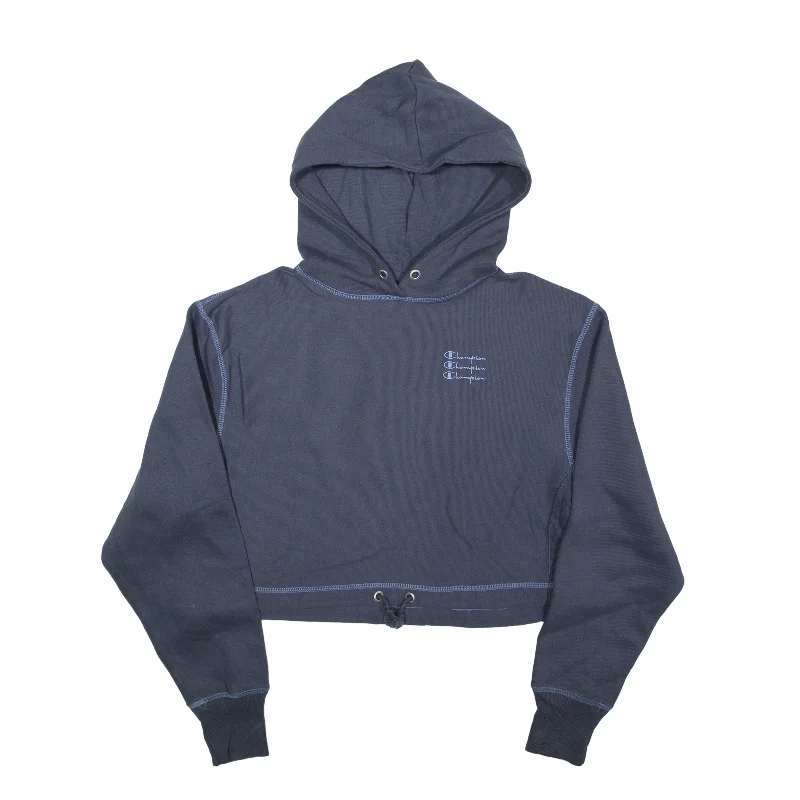 CHAMPION Reverse Weave Crop Hoodie Blue Pullover Womens XS Boxy Neck Sweater