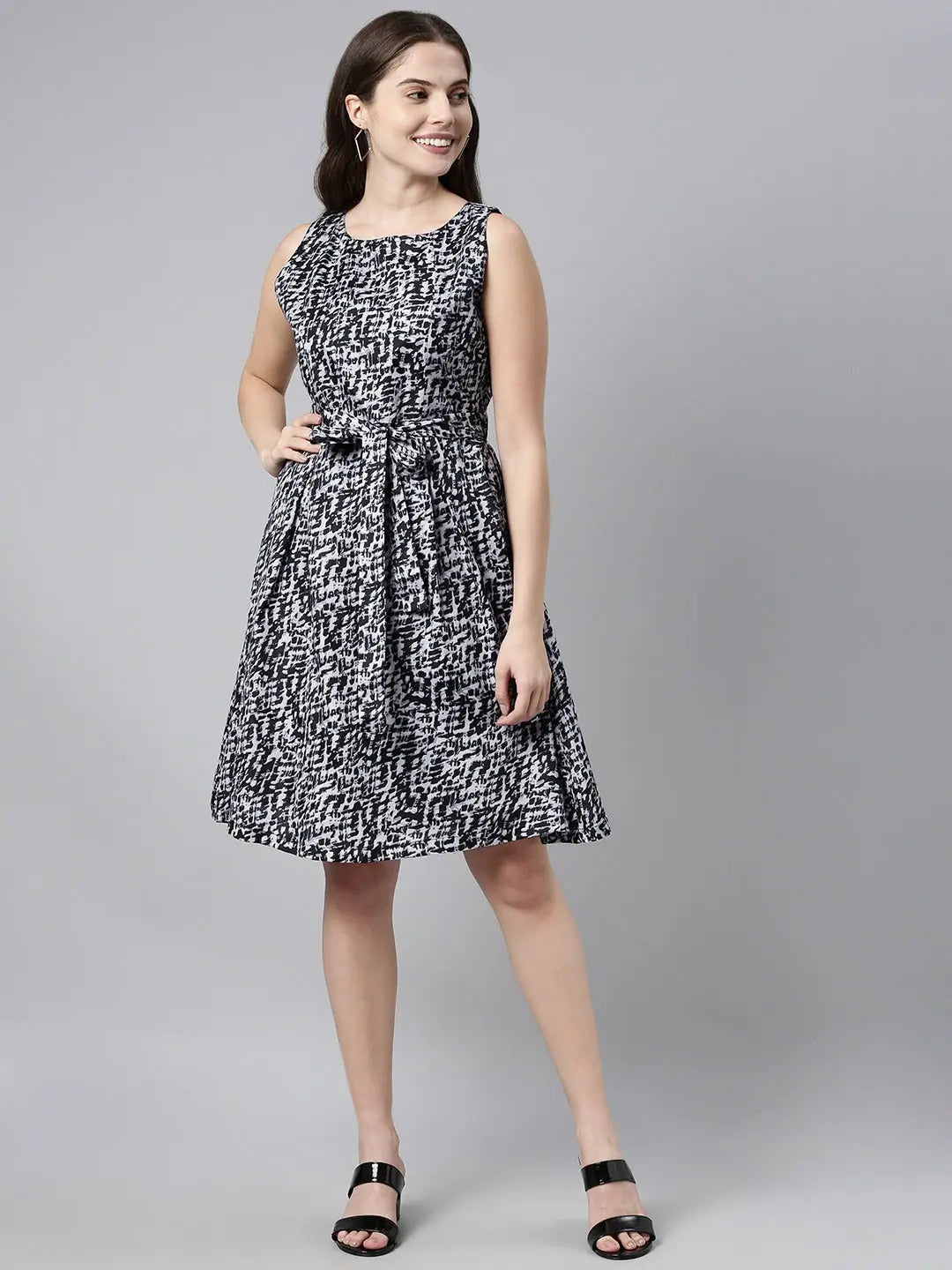 Ahika Black Crepe A Line Dress
