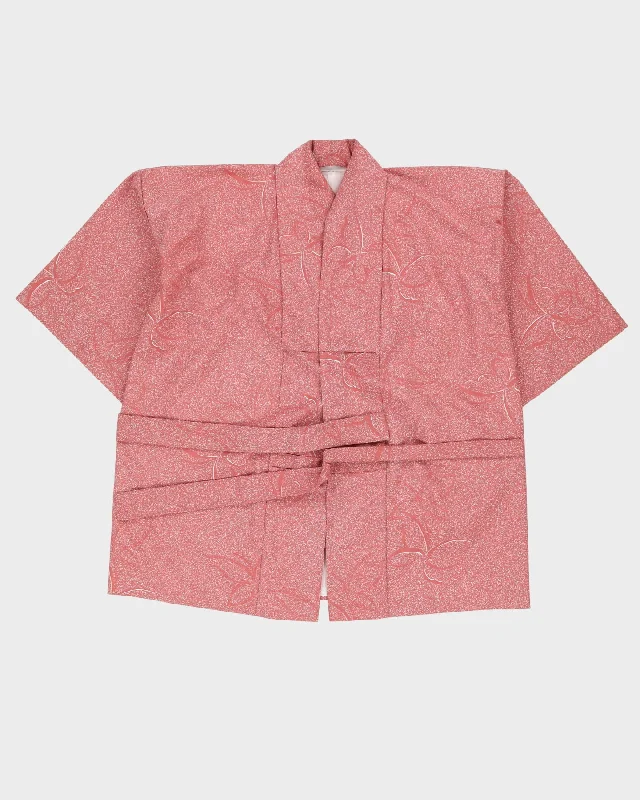 Vintage 1990s Pink Patterned Haori Kimono Jacket - XL / XXL Print Jacket Jacquard Jacket Embroidered Jacket