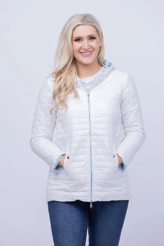 Tyler Boe Martha Reversible Jacket in Ice Zippered Front Buttoned Front Snap Front