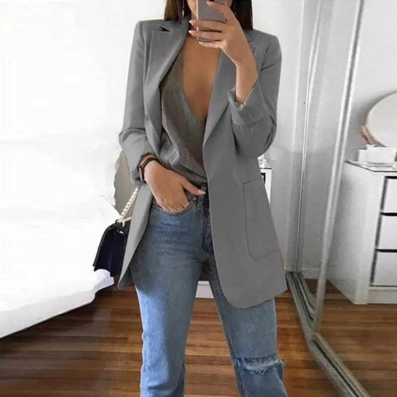 Casual Long Sleeve Women's Business Jacket Collared Jacket Crew Neck Jacket Turtle Neck Jacket