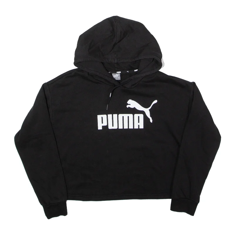 PUMA Relaxed Fit Cropped Hoodie Black Pullover Womens XS Open Front Cardigan