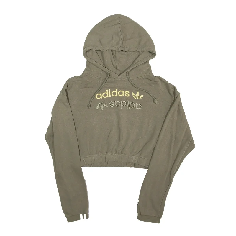 ADIDAS Crop Hoodie Green Pullover Womens UK 6 Turtleneck Warm Pullover
