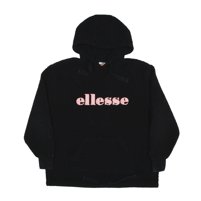 ELLESSE Hoodie Black Pullover Womens UK 10 Zipper Front Cardigan