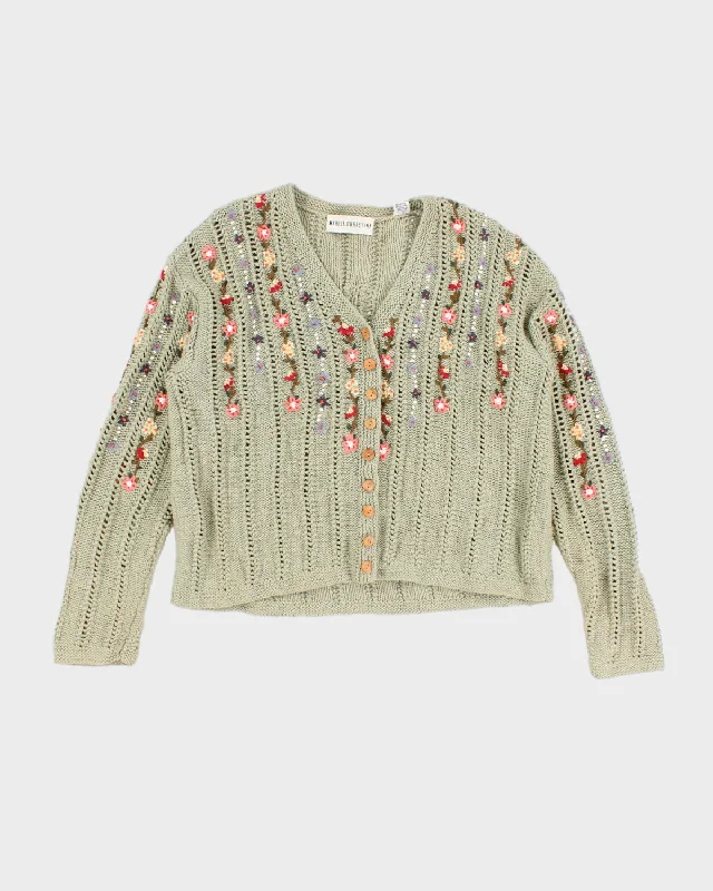 Vintage Marisa Christina Flower Detailed Knit Cardigan - L Nylon Fabric Polyester Fabric Spandex Fabric Vintage Marisa Christina Flower Detailed Knit Cardigan - L Nylon Fabric Polyester Fabric Spandex Fabric