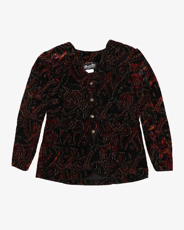 1990s Velvet With Floral Pattern Jacket - M Cotton Fabric Linen Fabric Terry Fabric