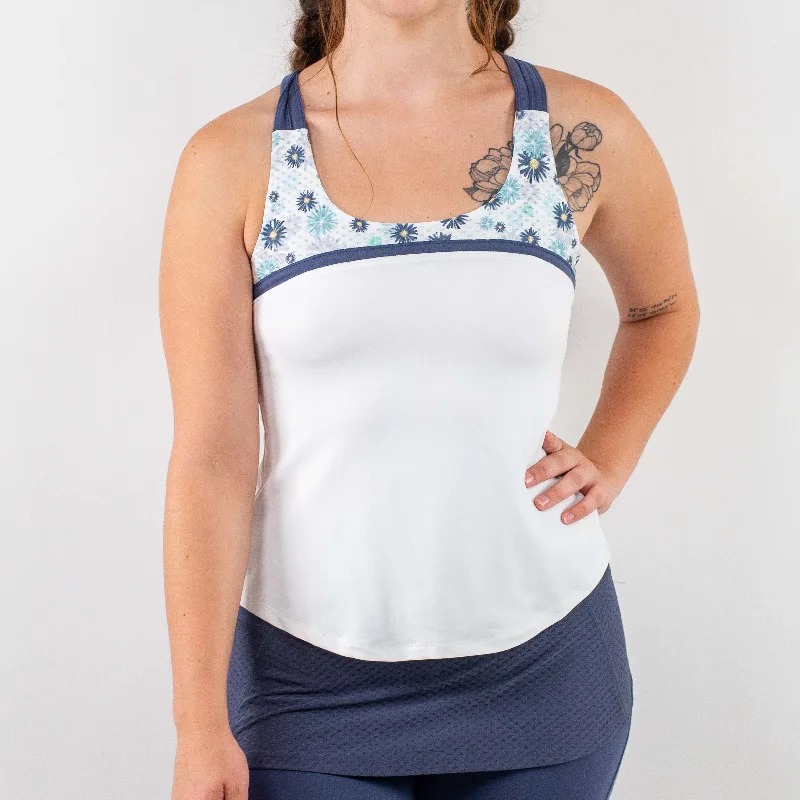 Upside Tank White/Fleur/Steel baby blue tank