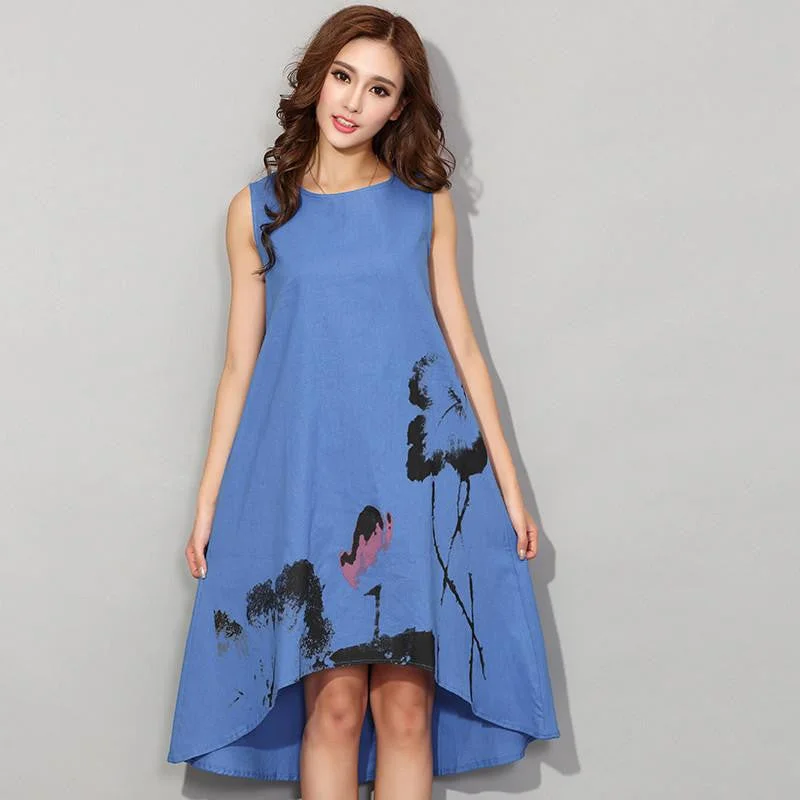 Style Flower Print Sleeveless Comfortable Cotton Linen Casual Dress Women Summer Dresses H192 Style Flower Print Sleeveless Comfortable Cotton Linen Casual Dress Women Summer Dresses H192