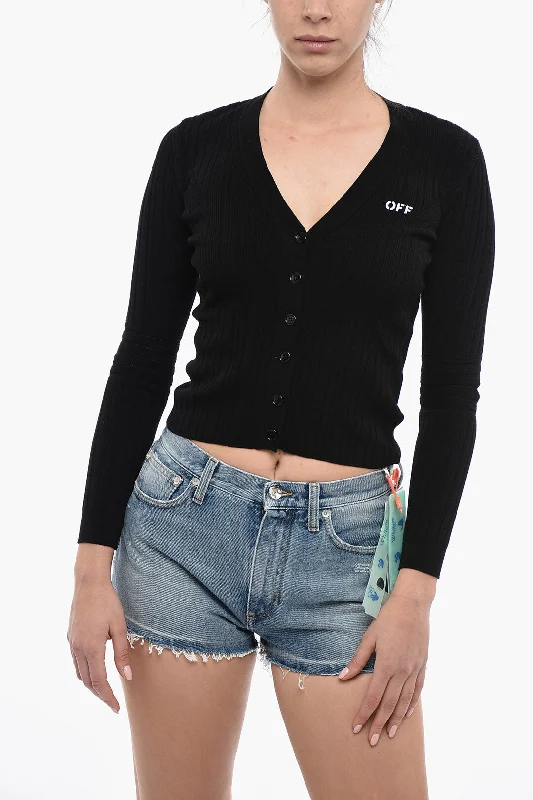 Off-White Ribbed STAMP Cardigan With Cutouts 42 Italian size Fleece Cardigan Nylon Polyester Off-White Ribbed STAMP Cardigan With Cutouts 42 Italian size Fleece Cardigan Nylon Polyester