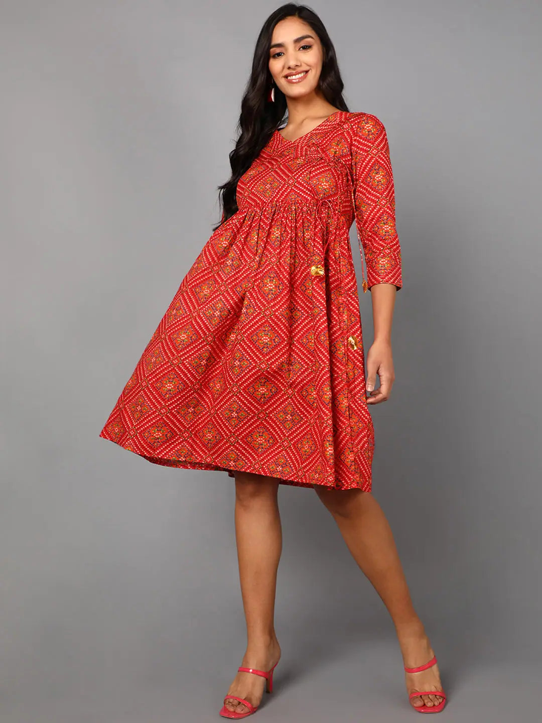 Ahika Women Red Cotton Dress 3