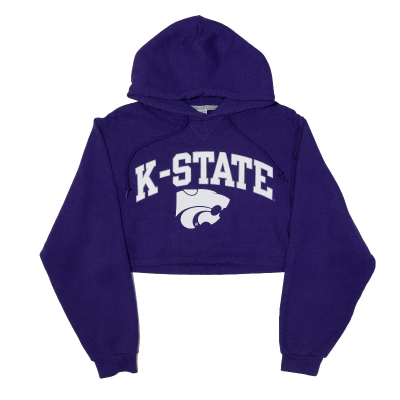 RUSSELL ATHLETIC Kansas State Wildcats Football Cropped USA Hoodie Purple Pullover Womens S Elbow Length Sleeve