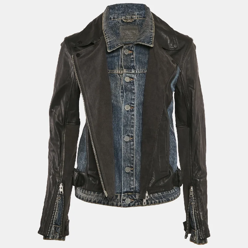 All Saints Denim And Leather Zip-Up Biker Jacket M Mesh Jacket Canvas Jacket Denim Jacket