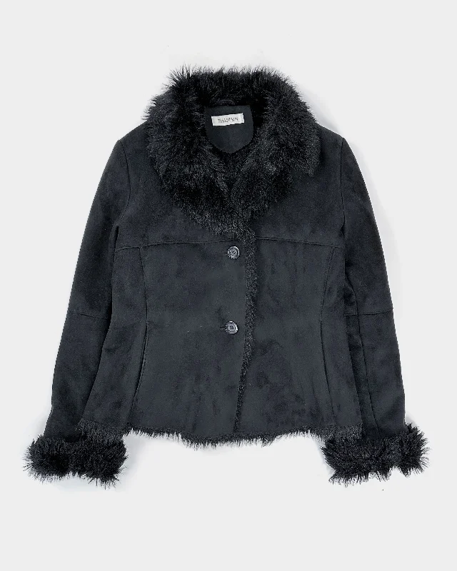 Balmain Black Fur Stuffed Jacket 1900's Front Pockets Side Pockets Patch Pockets