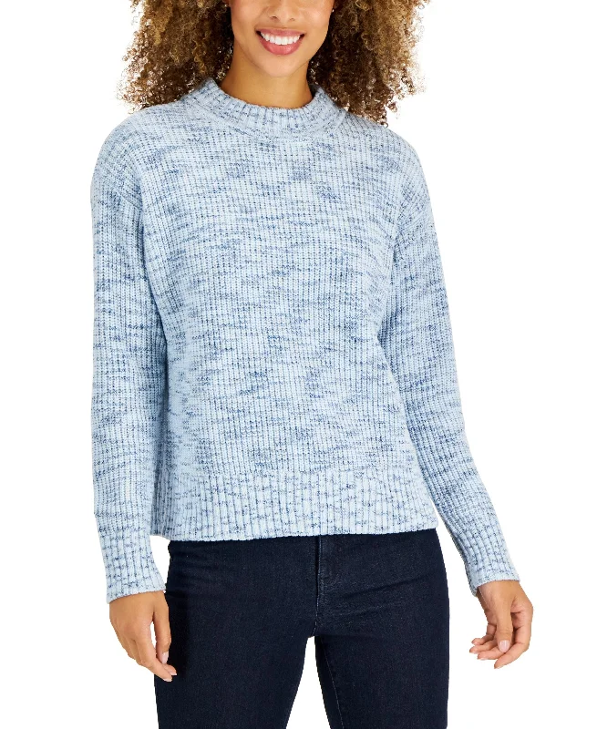 Style & Co Petite Space Dye Crewneck Pullover Sweater Boat Neck Sweater