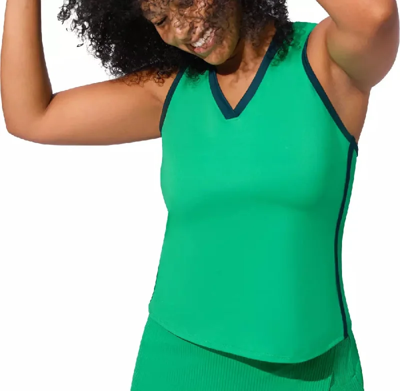 Walk the Line Tank Island Green peekaboo tank top