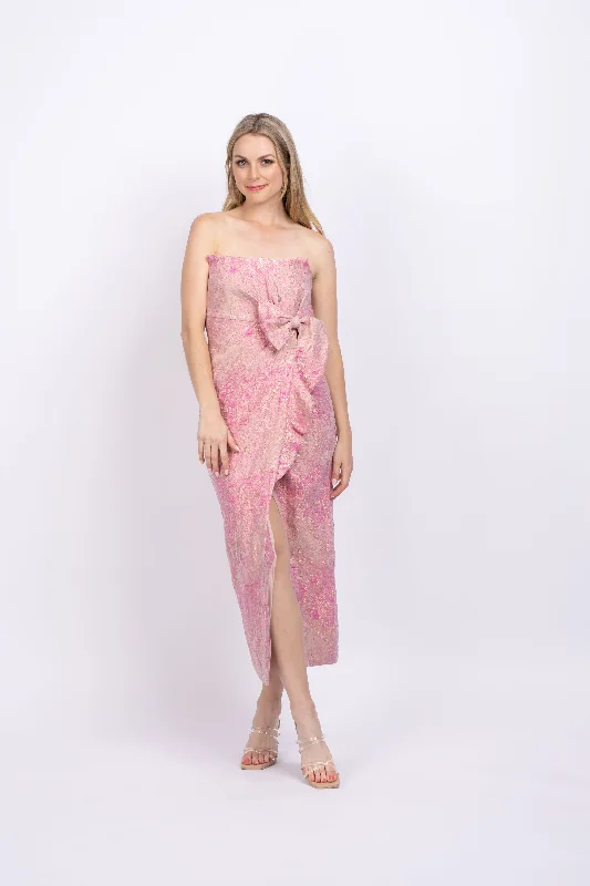 THEIA Kylah Strapless Bow Midi-Dress