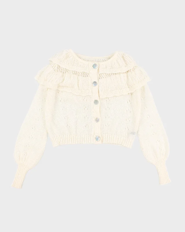 Womens White Abalone Button Knit Cardigan - M Rayon Fabric Velvet Fabric Corduroy Fabric Womens White Abalone Button Knit Cardigan - M Rayon Fabric Velvet Fabric Corduroy Fabric