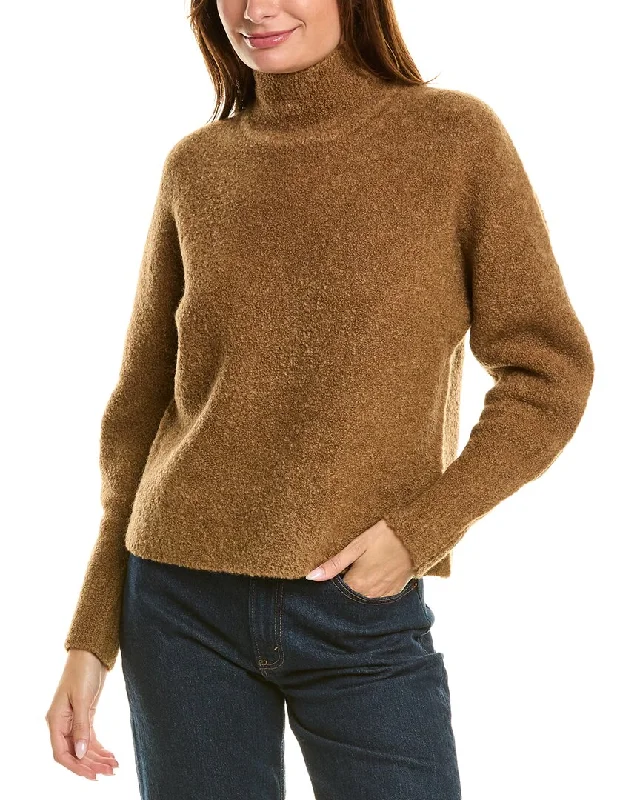 Theory Cozy Boucle Wool & Yak-Blend Pullover Boxy Neck Sweater