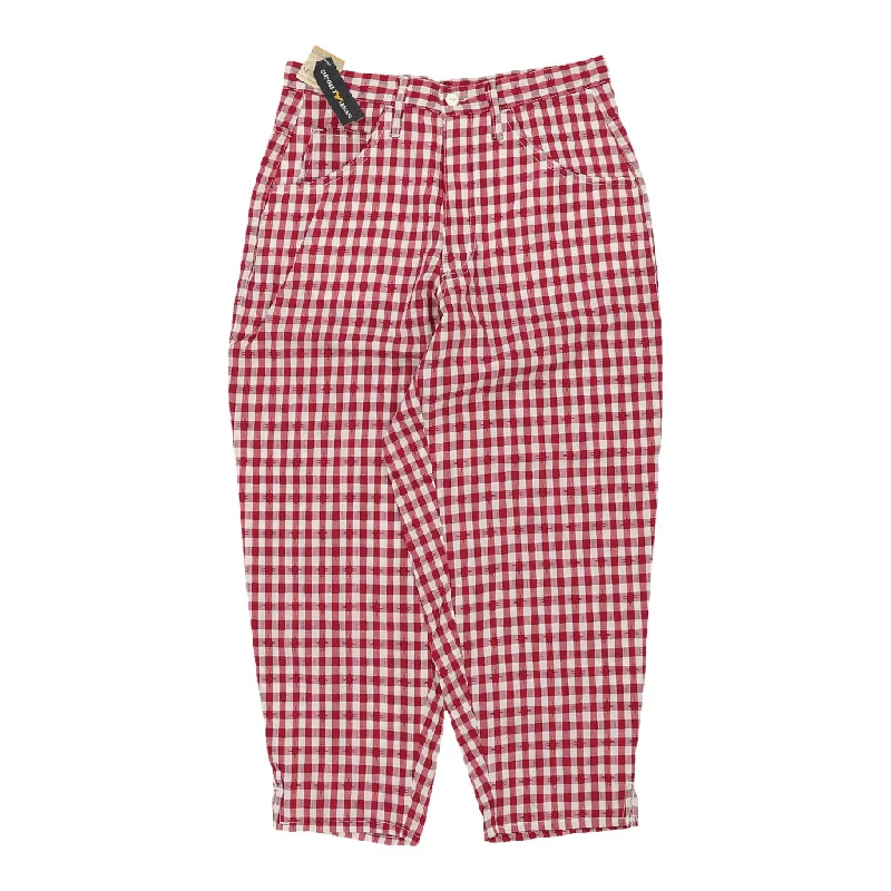 Emporio Armani Checked Trousers - 30W UK 12 Red Viscose Blend Trousers stylish elegant Emporio Armani Checked Trousers - 30W UK 12 Red Viscose Blend Trousers stylish elegant