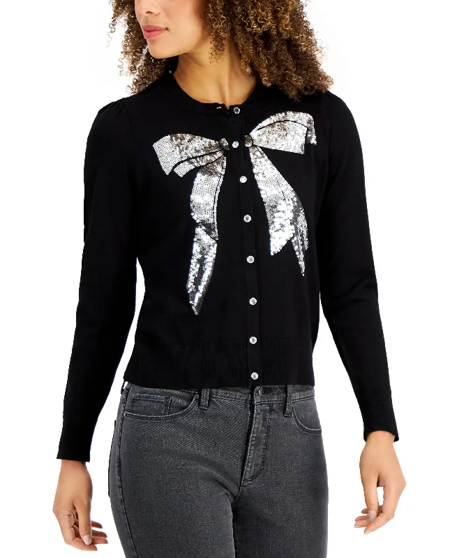 Charter Club Sequined Bow Button Cardigan Thin Thick Dense