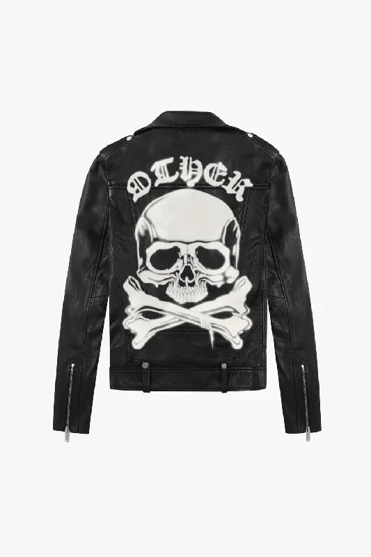 The Skull & Crossbones Deuce Biker Jacket | Vintage Black Zip Front Button Front Snap Front