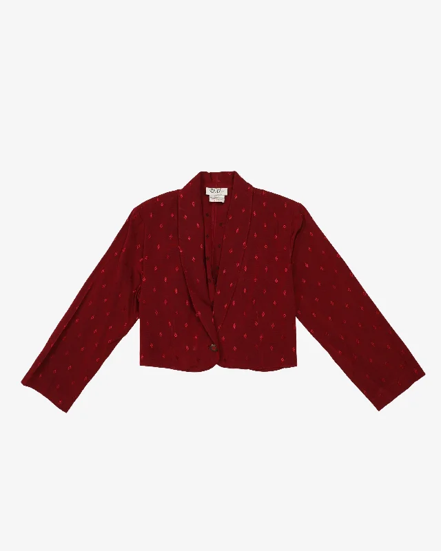 1990ss Cropped Style Burgundy Patterned Jacket - S / M Bomber Jacket Anorak Windbreaker