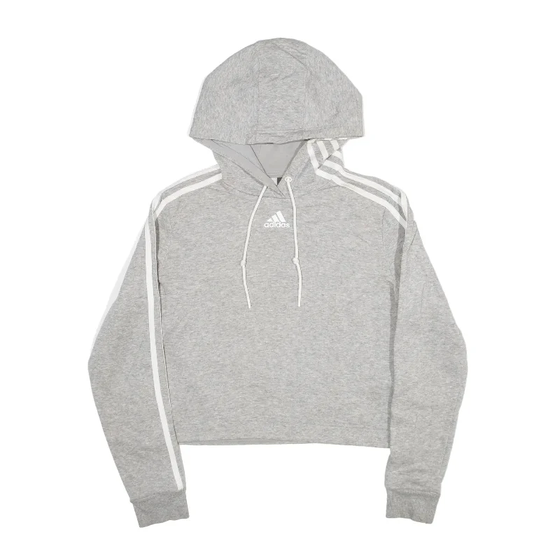 ADIDAS Cropped Hoodie Grey Pullover Womens XS Spaghetti Sleeve Top