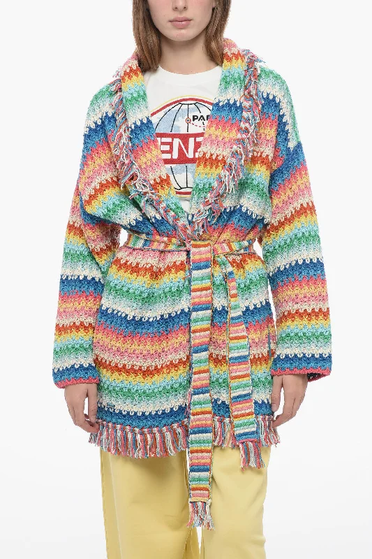 Alanui Knitted RAINBOW Cardigan with Frindge Detailing Xs Standard size Print Jacquard Patchwork Alanui Knitted RAINBOW Cardigan with Frindge Detailing Xs Standard size Print Jacquard Patchwork