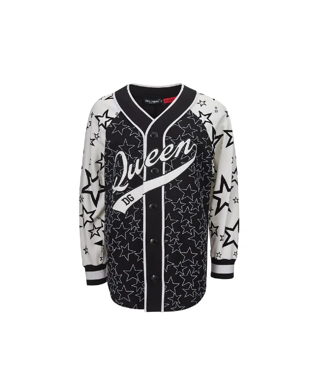 Dolce & Gabbana  Queen Baseball Jacket Black/White Bomber Jacket Anorak Windbreaker