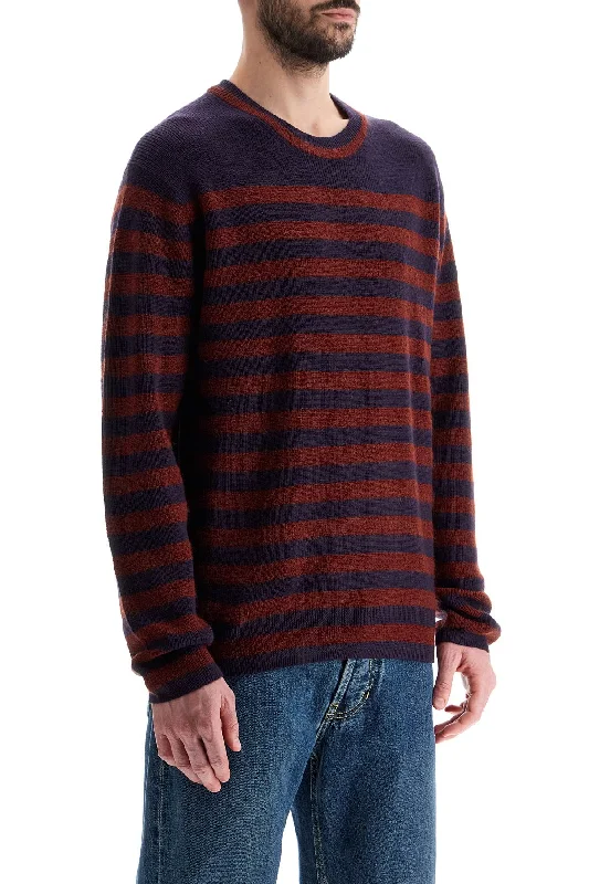 Ps Paul Smith Striped Wool And Mohair Blend Pullover Shirred Sleeve Feminine