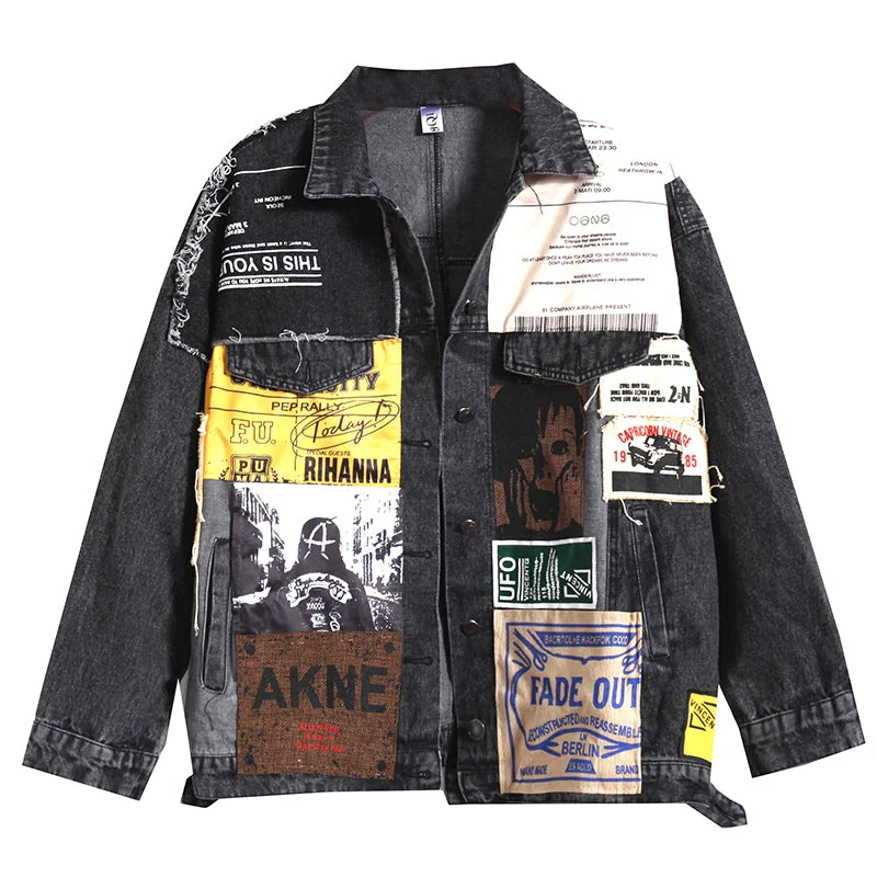 Print Lables Patchwork Gypsy Denim Grunge Aesthetic Jacket Nylon Jacket Polyester Jacket Spandex Jacket