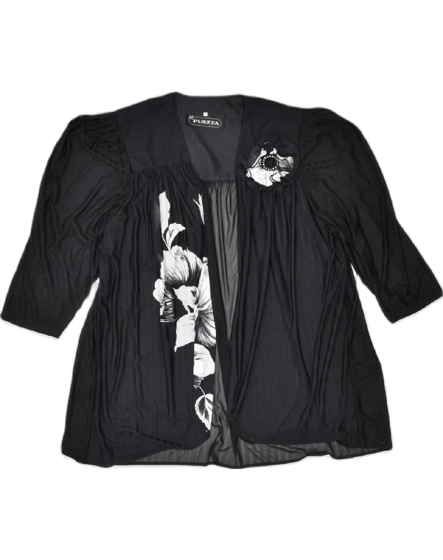 VINTAGE Womens See Through 3/4 Sleeve Cardigan Top EU 46 XL Black Floral Silk Blend Satin Velvet VINTAGE Womens See Through 3/4 Sleeve Cardigan Top EU 46 XL Black Floral Silk Blend Satin Velvet