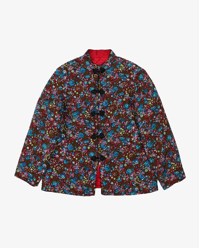 Burgundy And Blue Floral Reversible Jacket - S Wool Jacket Cashmere Jacket Tweed Jacket