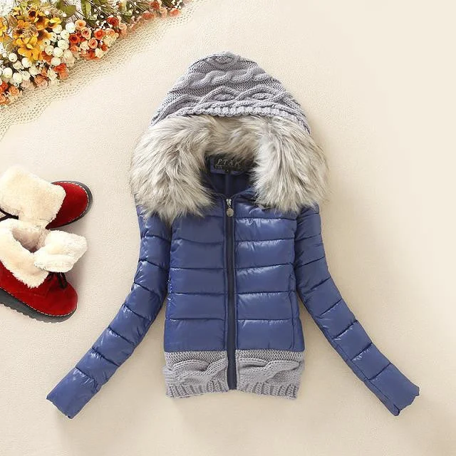 Winter Thickening With a Hood Short Design Wadded Jacket Large Fur Collar Down Jacket Cotton-Padded Fur Collar Knit Jacket Woven Jacket Fleece Jacket