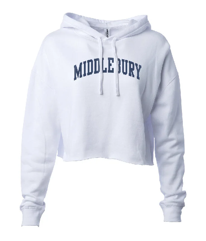 Middlebury Women's Crop  Hoodie (white) Hoodie with Stripes Bold Sporty