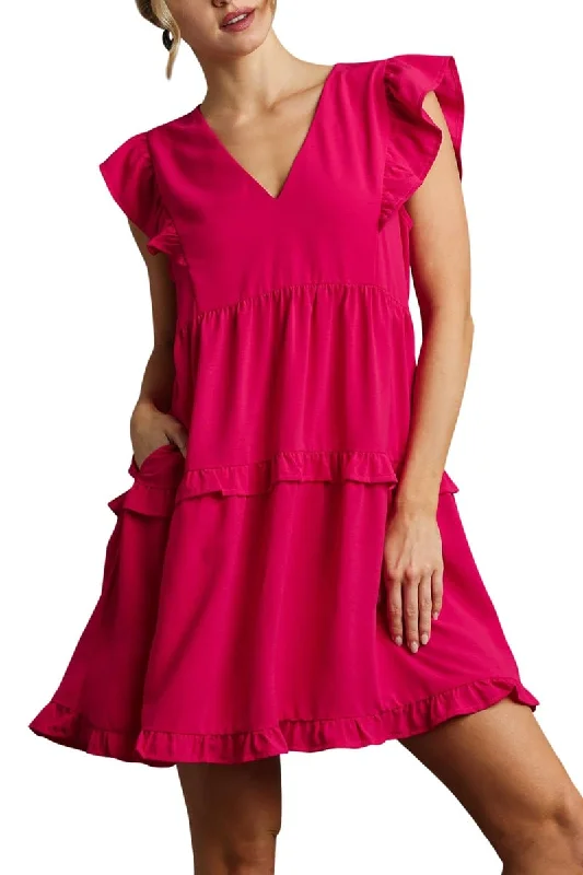 Mad Fit Flutter Sleeve Ruffle Tiered Aline Dress
