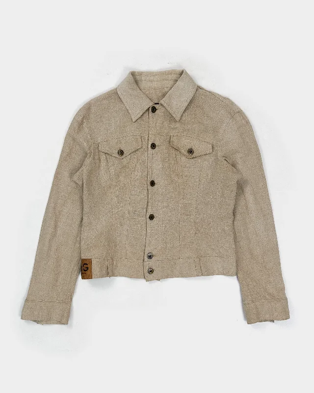Dolce & Gabbana Beige Linen Trucker Jacket 2000's Fleece Jacket Down Jacket Feather Jacket