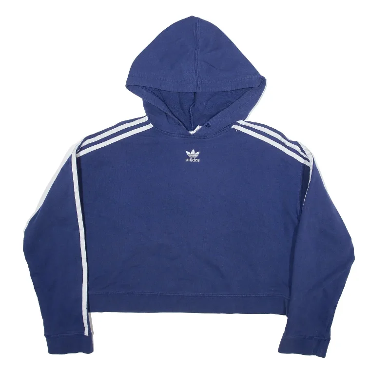 ADIDAS Cropped Hoodie Blue Pullover Womens UK 10 Chenille Soft Sweater