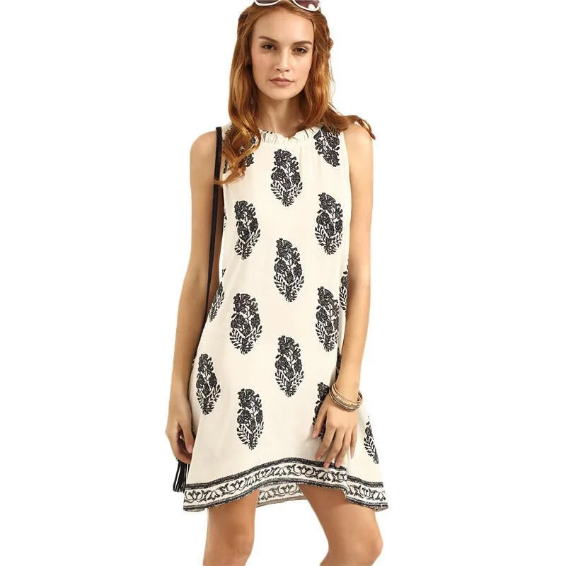 Woman Summer Dresses Ladies Casual Multicolor Round Neck Sleeveless Print Short Vintage Shift Dress Woman Summer Dresses Ladies Casual Multicolor Round Neck Sleeveless Print Short Vintage Shift Dress