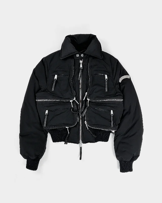 Dsquared2 Black Utility Cropped Jacket 2000's A-Line Jacket Boat Neck Shawl Collar