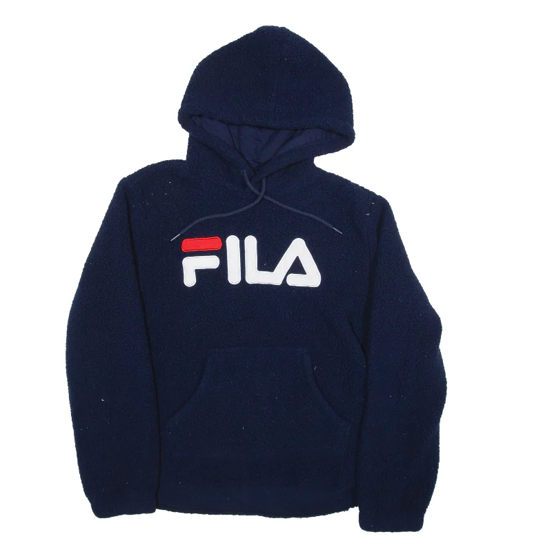 FILA Fleece Hoodie Blue Pullover Womens L Scalloped Neck Pullover