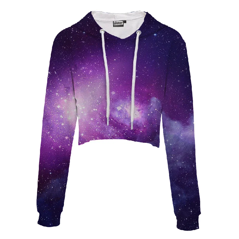 Purple Galaxy Crop Hoodie Hoodie with Hem Ribbing Snug Secure
