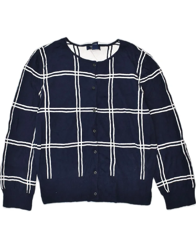 CHAPS Womens Cardigan Sweater UK 16 Large Navy Blue Check Cotton Classic Plaid Cardigan Polka Dot Checkered CHAPS Womens Cardigan Sweater UK 16 Large Navy Blue Check Cotton Classic Plaid Cardigan Polka Dot Checkered