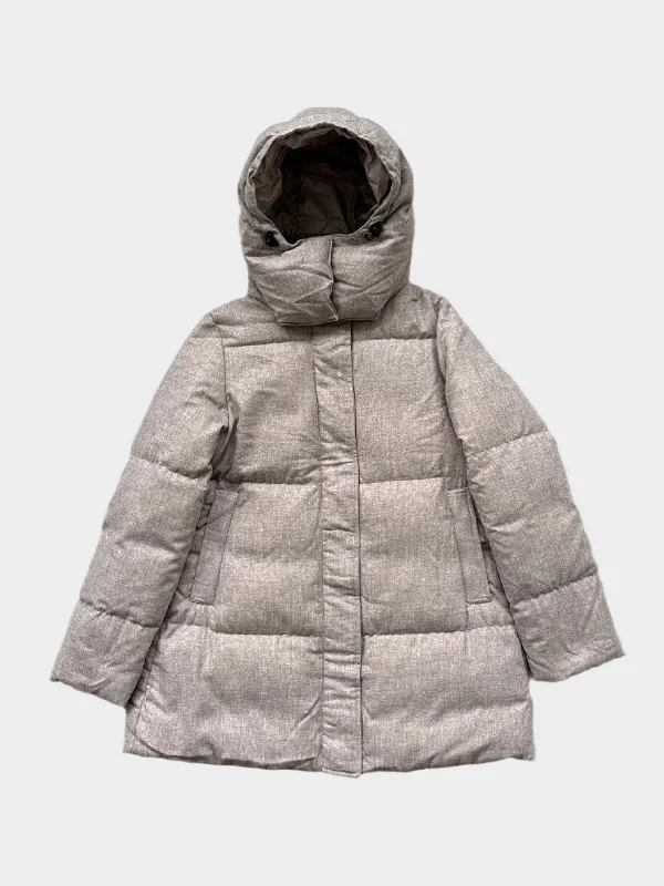 Puffy Jacket Beige Tiered Jacket Buttoned Jacket Zippered Jacket