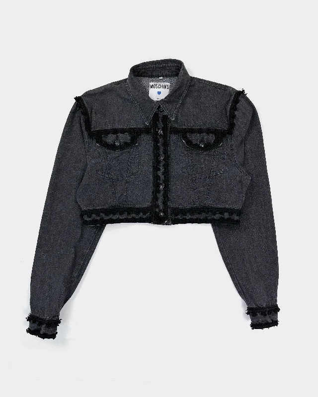 Moschino Cropped Decorated Denim Jacket 1990's Front Pockets Side Pockets Patch Pockets